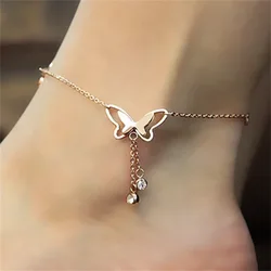 Bohemian Gold Silver Color Hollow Butterfly Anklets for Women Fashion Insect Zircon Ankle Bracelet Summer Beach Foot Chain Jewel