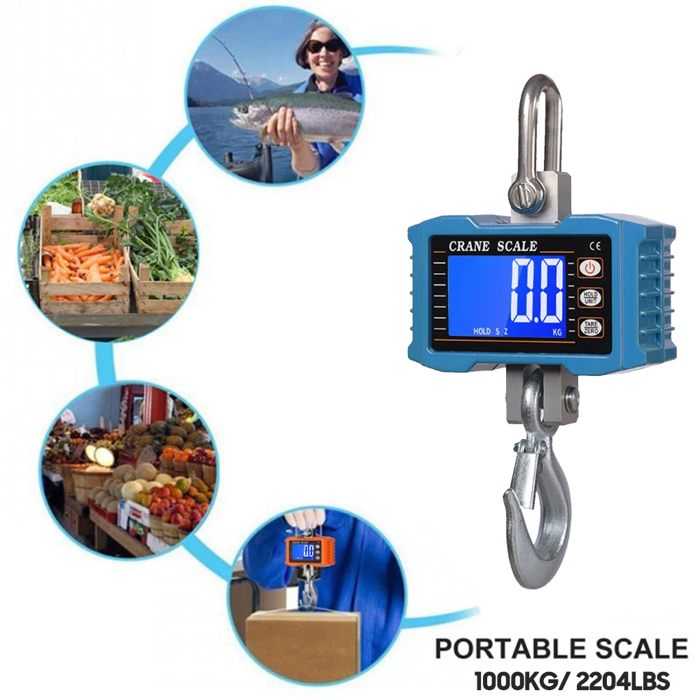 LCD الخلفية الصناعية هوك الموازين مقياس معلق رقمي 1000 كجم/2204lbs المحمولة الثقيلة رافعة مقياس وحدة تغيير/تثبيت البيانات #1