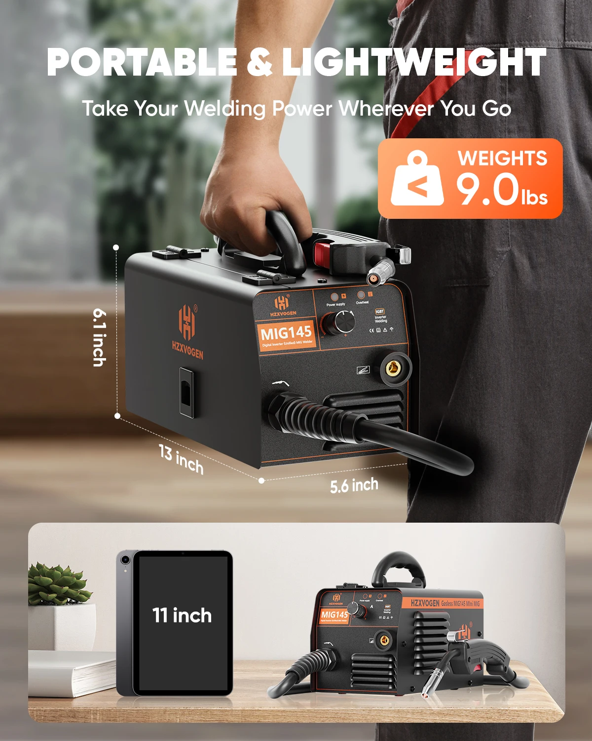 HZXVOGEN MIG145 Welding Machine 110V/220V Semi-automatic MIG Welding Machine For Gasless Iron Soldering Portable Inverter Welder