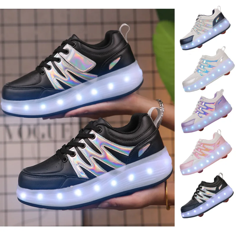 

Boys and Girls 2 Wheels Sneakers Christmas Birthday Kids Show Gift Kids Roller Skates LED Light Flashing shoes