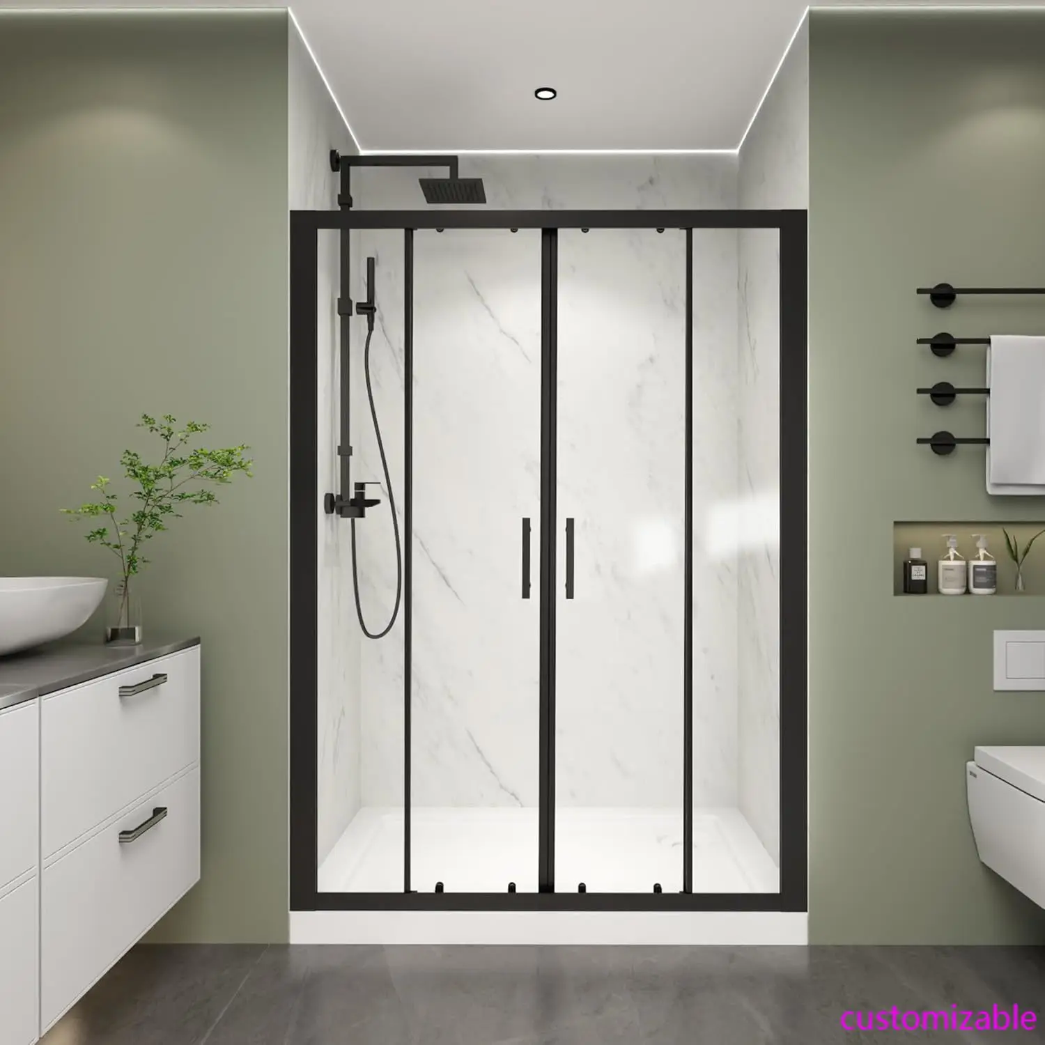 

50-54.W x 70.H Double Framed Sliding Shower Door, with 1/4" (6mm) Clear SGCC Tempered Glass, Matte Black Finish