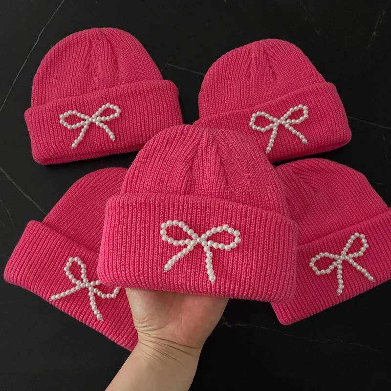 Winter Caps for Girl Bow Pearl Children\'s Pink Pink Tender Pink Hat Baby Caps for Boys Baby Hats Baby Girl Cap Niños Bebe Niña