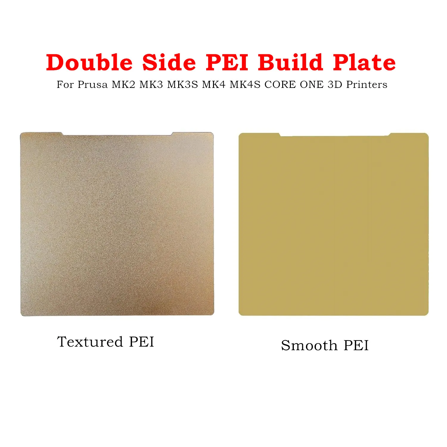 

Текстурированная PEI+гладкая PEI-пластина для 3D-принтеров Prusa MK2, MK3, MK3S, MK4, MK4S, Core One, 241x254 мм, из пружинной стали