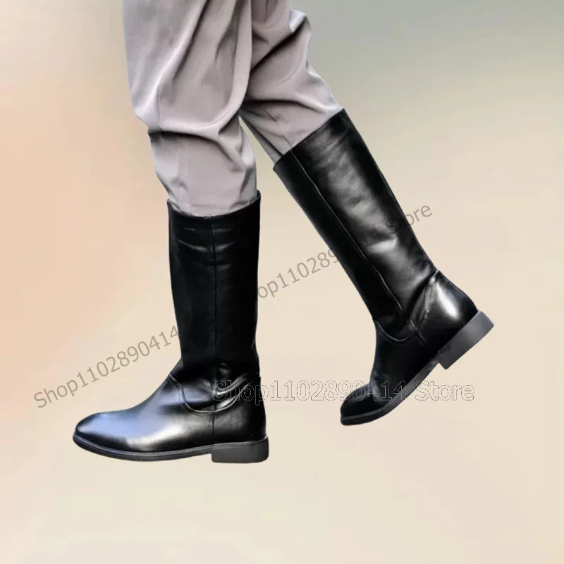 

Black Sewing Design Matte Leather Knee High Boots Fashion Slip On Men Boots Luxury Handmade Party Banquet Office Men Dress Shoes