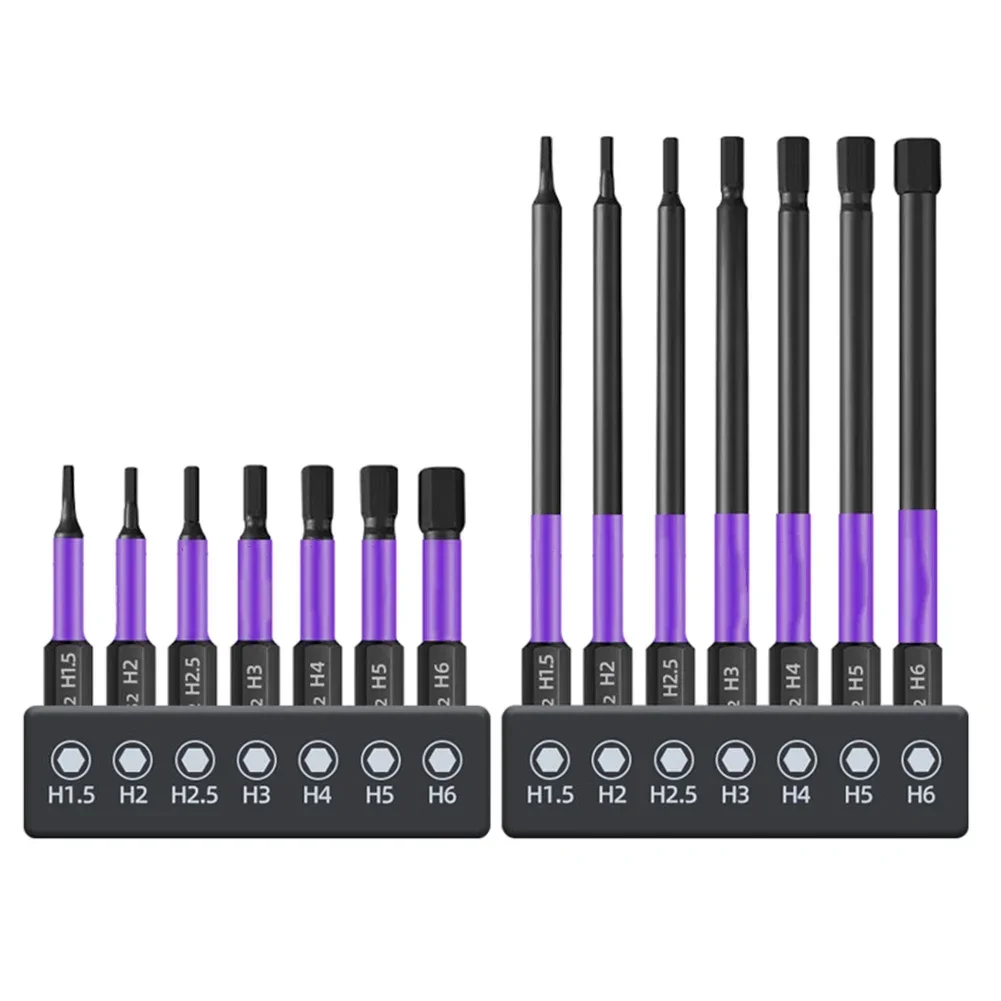 14Pcs 1/4 Inch 6.35mm Shank Hex Head Bit Screwdriver Bit Magnetic Tip 50mm 100mm With Holder Purple Black Hand Tools Drill