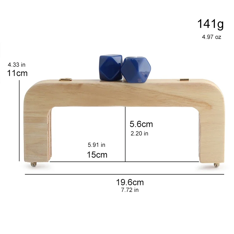 1PC Solid Wood Handbag Square Wallet Frame Kiss Lock Clutch with Wooden Beads Natural Wooden Vintage Bag Handle Kiss Lock Clutch