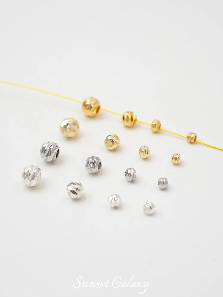 18K Gold Plated Cross-Cut & Melon Pattern Beads, Floral Design Loose Beads for DIY Bracelet Necklace Earrings