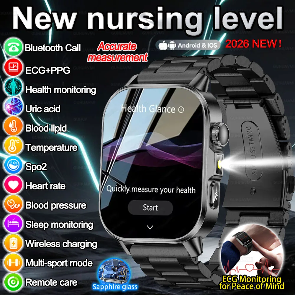 

2026 New nursing level Uric acid Blood lipids Smart Watch Men ECG+PPG Blood pressure Blood oxygen HD Call Health SmartWatchs Men
