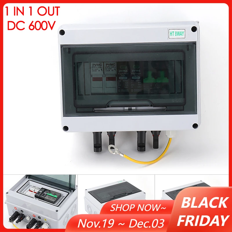 

DC 600V 1 In 1 Out Solar Photovoltaic PV Combiner Box With Lightning Protection DC Fuse MCB SPD Waterproof Box IP65