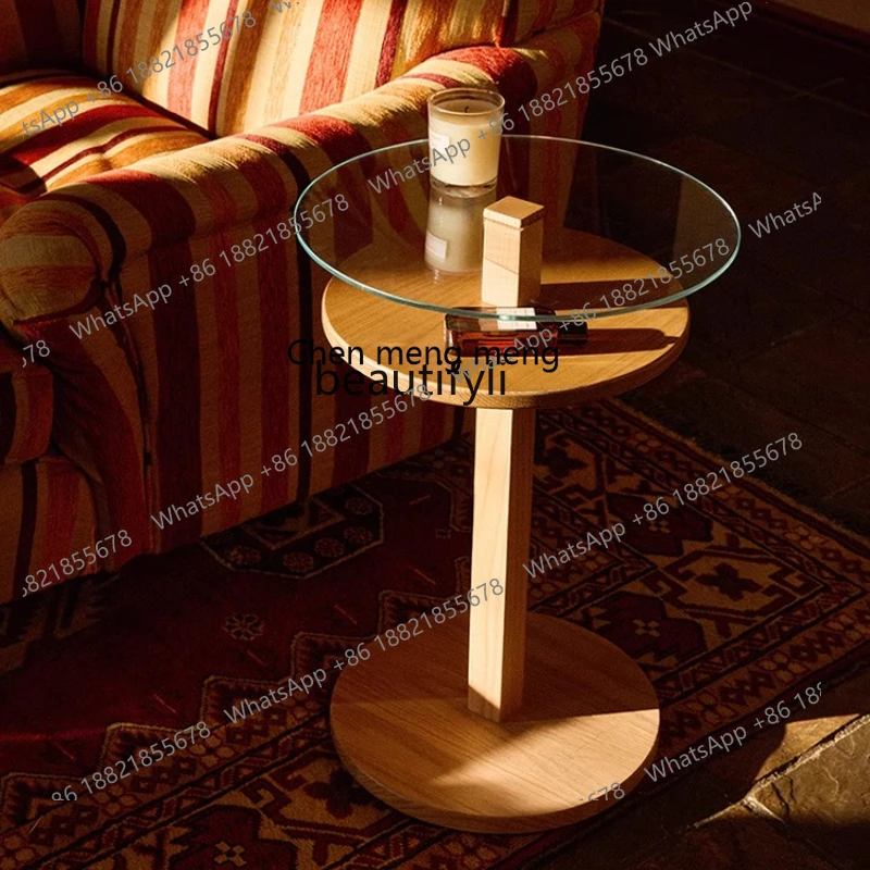 

Solid wood double-layer side table living room household removable coffee table small table