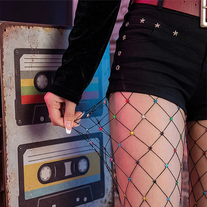 

Colorful Star-patterned Women's Fishnet Stockings Large Mesh Punk Rock Fashion Layering Pantyhose Personalized Decorative