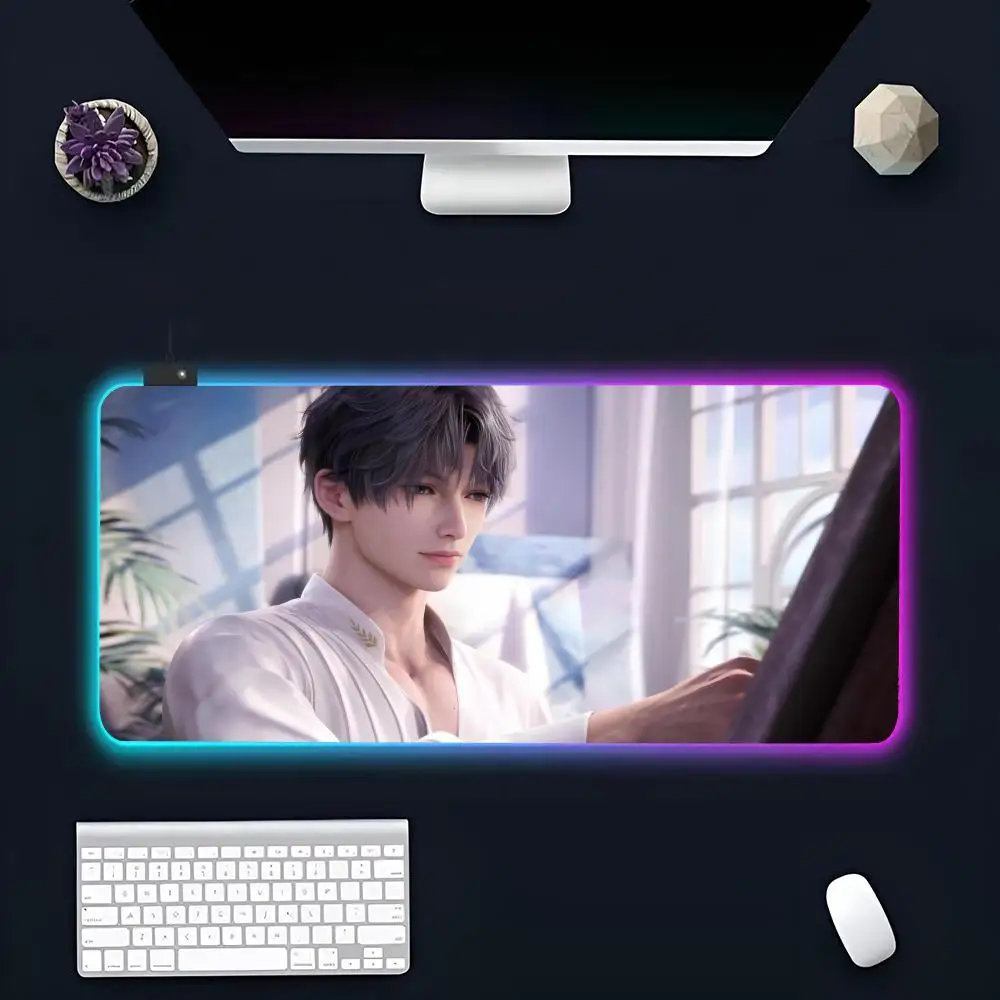 Anime L-Love and D-Deepspace MINISO Mouse Pad RGB Gaming Mousepad XXL Keyboard Pads Luminous Desk Mat Backlit Mousepads