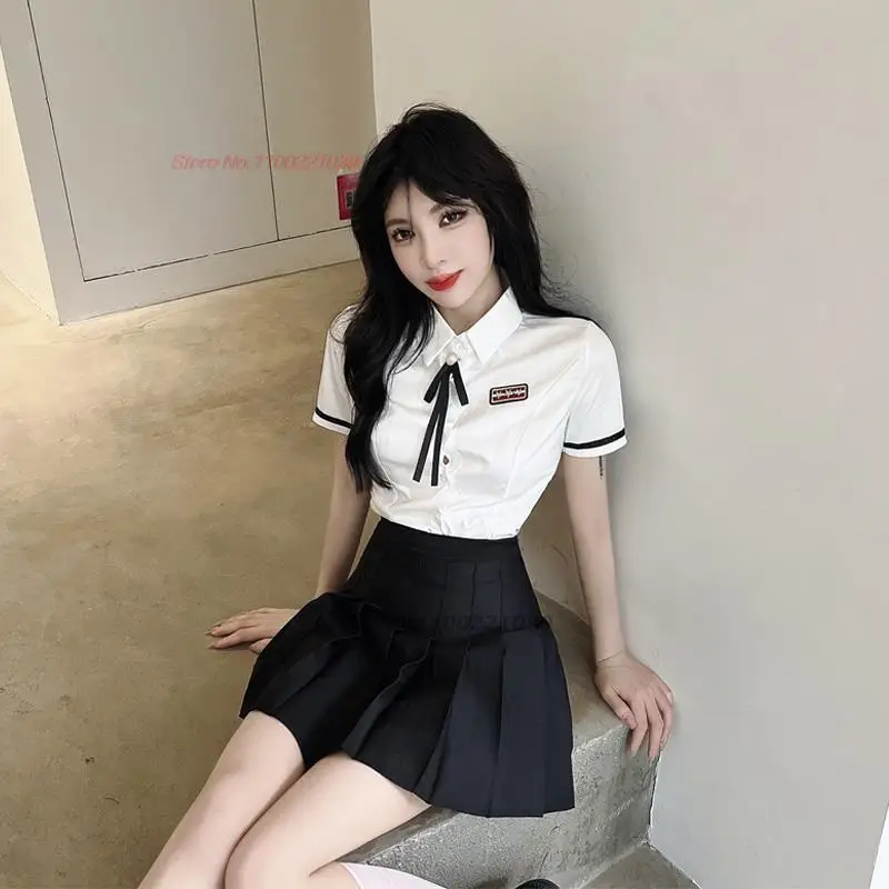 2024 heiße Mädchen JK Uniform täglich zweiteiliges Set japanischer koreanischer Stil College School Kostüm Anzug hohe Taille Hüfte Wickelrock Set