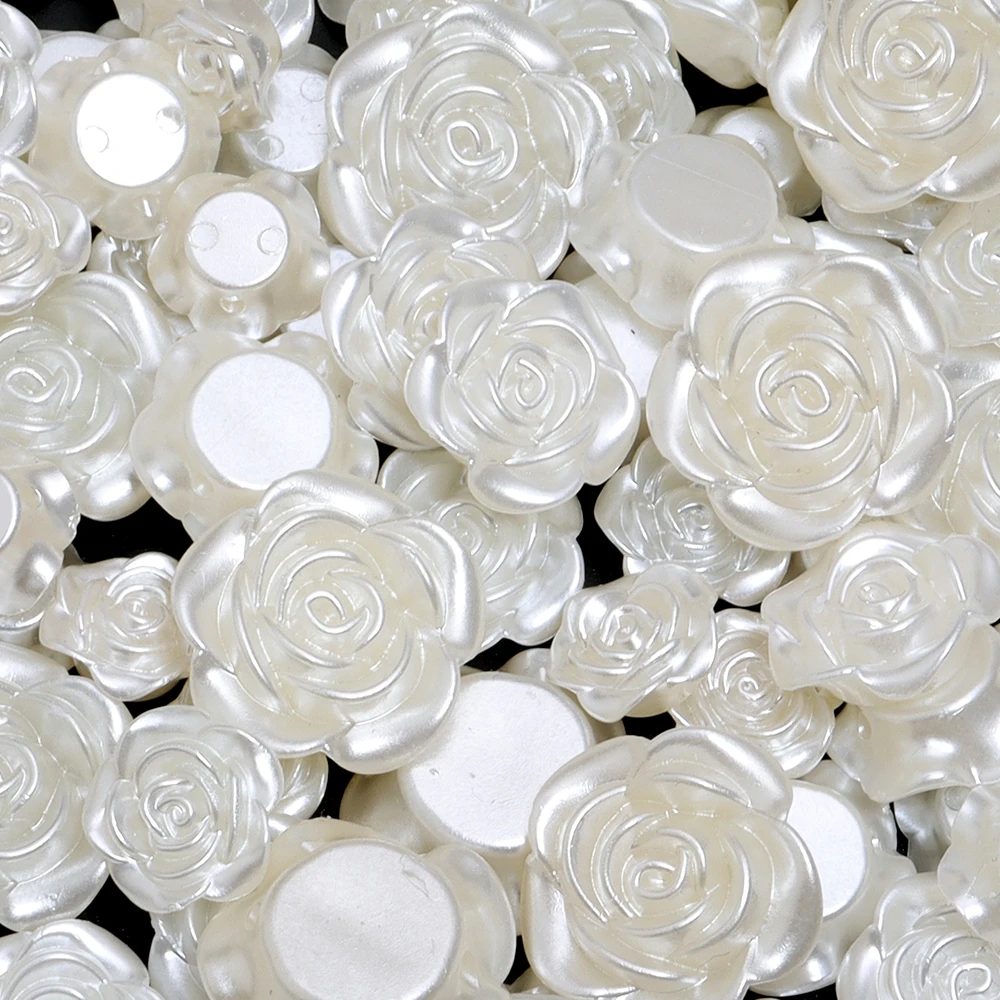 50/100 stücke ABS Imitation Perle Rose Perlen Weiß Flache Rückseite Lose Perlen Für DIY Schmuck Machen Armbänder Halskette Ohrringe liefert