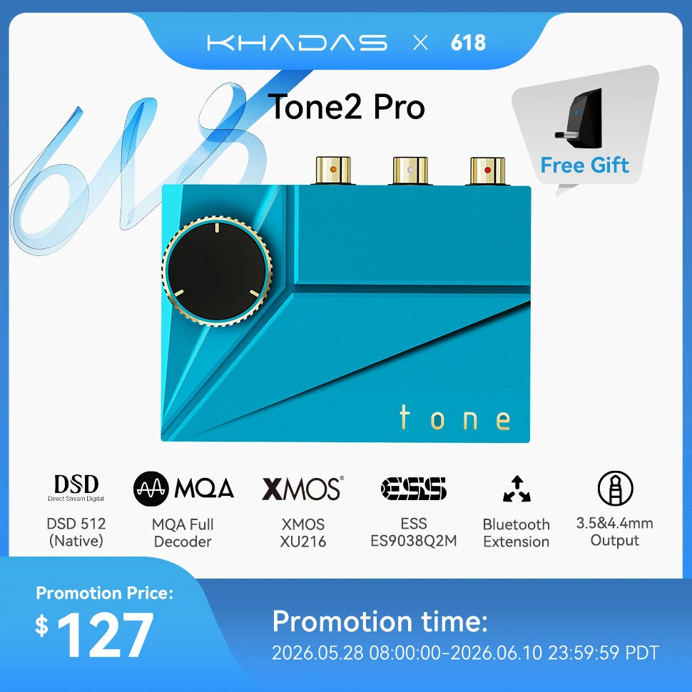Amplificador de Auriculares de Escritorio Khadas Tone2 Pro Mini, DAC, Conversor Digital a Analógico con Salida 4.4/3.5/RCA, DECODIFICADOR MQA