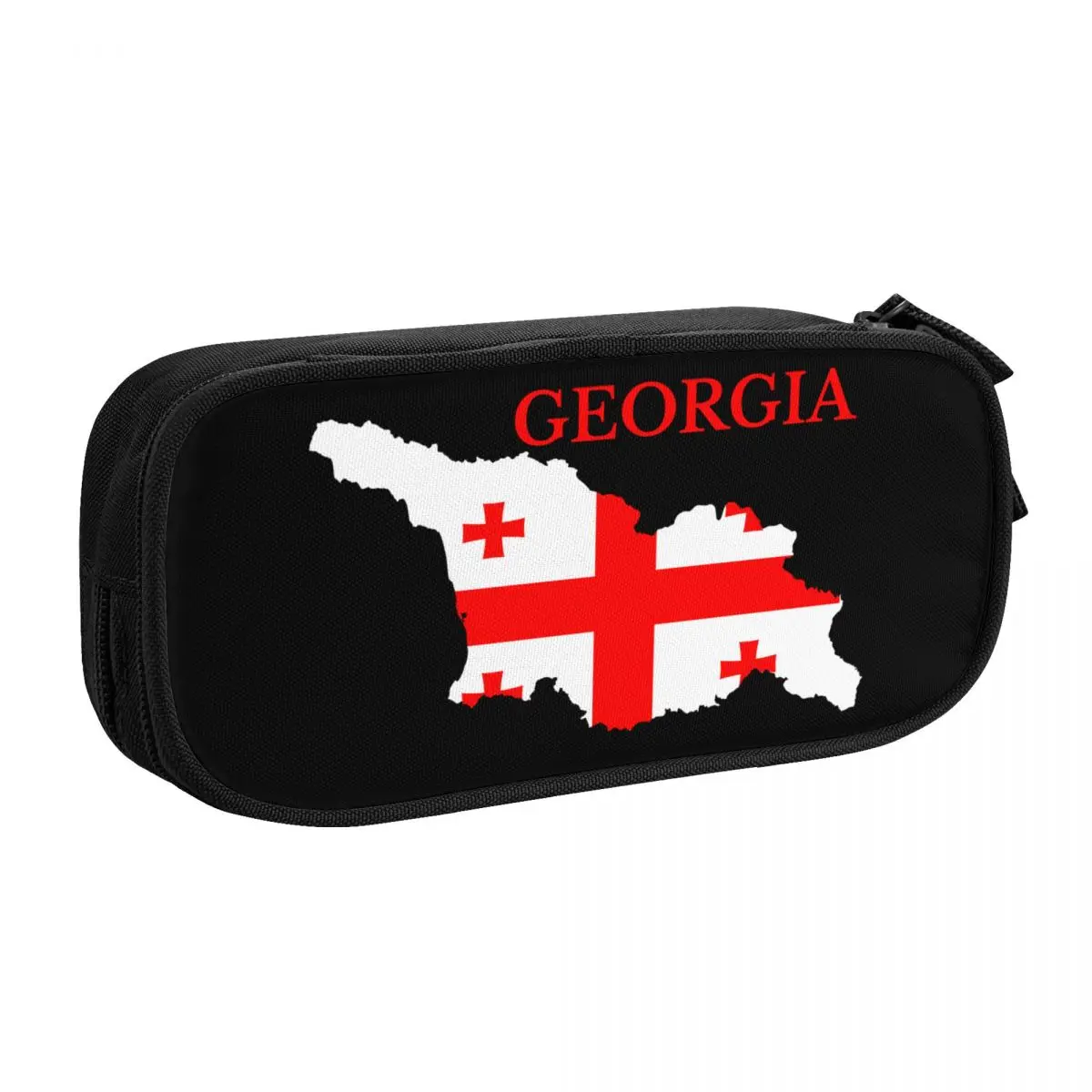 Korean Custom Georgia Country Flag Map Pencil Case for Boys Gilrs Georgian Proud Patriotic Large Storage Pen Bag Box Stationery