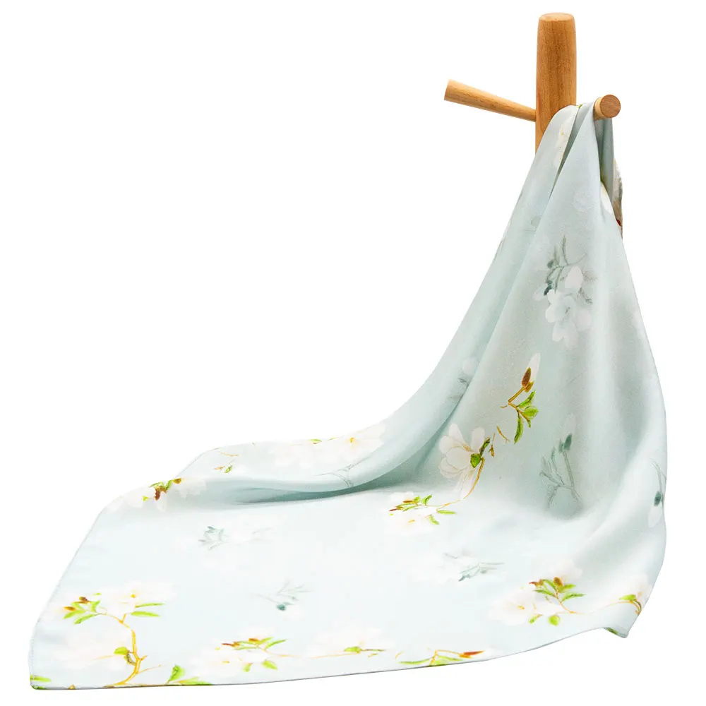 

100% Pure Silk Luxury Scarf for Women 53cm 65cm Wholesale Magnolia Print Square Summer Men's Neckscarf Top Birthday Gift Bandana