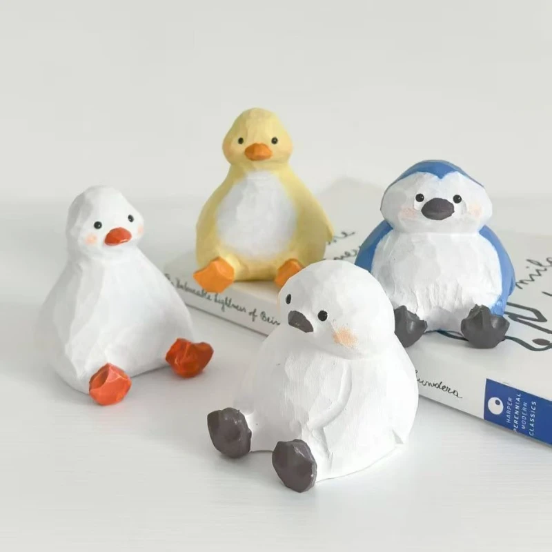 مجموعة البطريق الممتلئة منحوتة يدويًا من الخشب الحرفي لتزيين السيارة هدية مهرجان الجدة للتماثيل الخشبية المصنوعة يدويًا لصديق