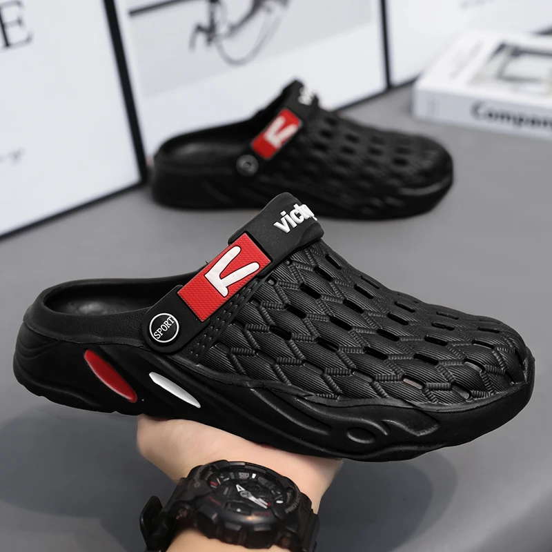 Mens Clogs Rubber Sandals Garden Shoes Outdoor Slippers Aqua Beach Shoes With Holes Upstream River Creek Big Size image 3