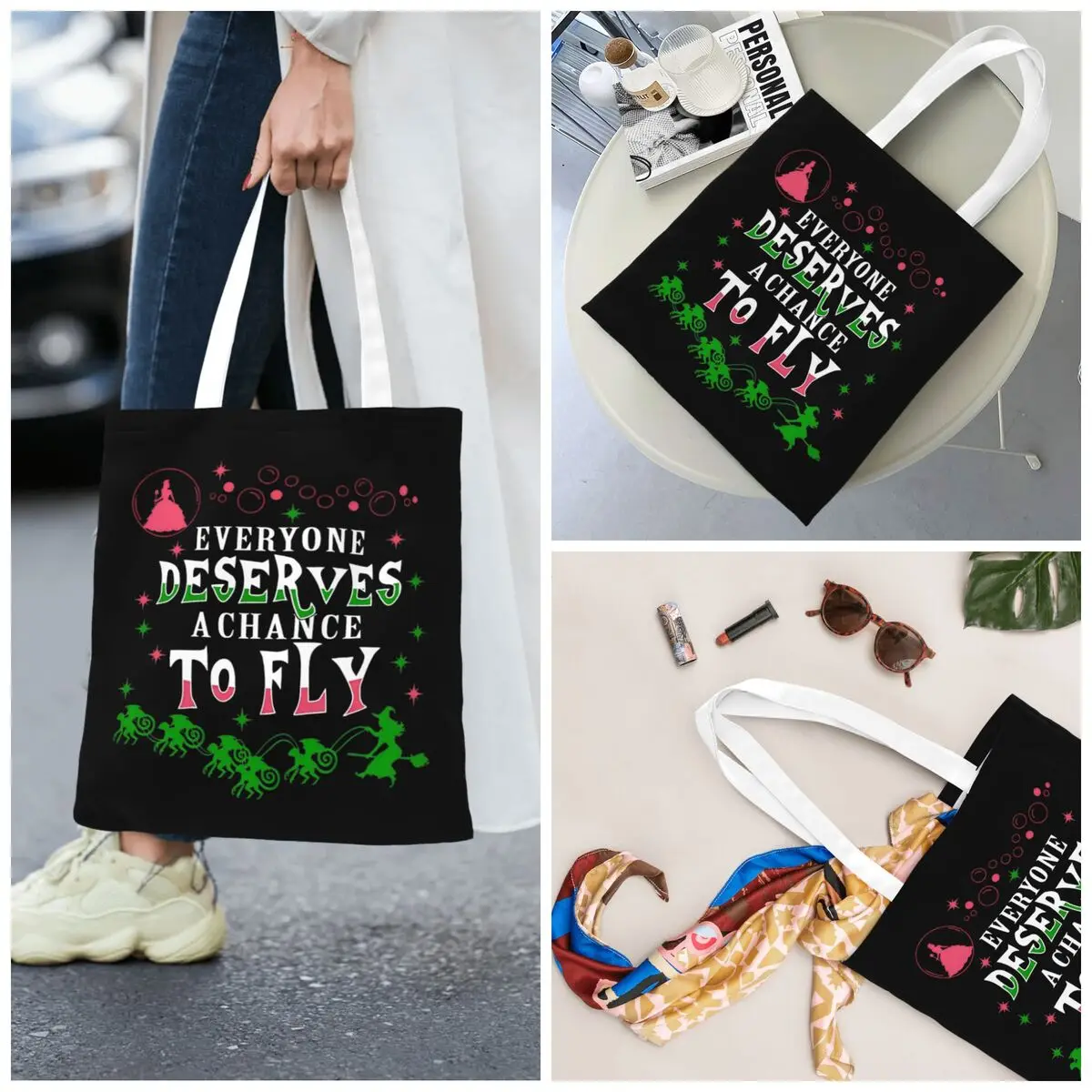 

Women Men Chance To Fly Tote Bags Large Capacity Wicked Grocery Bag for Student Handbags
