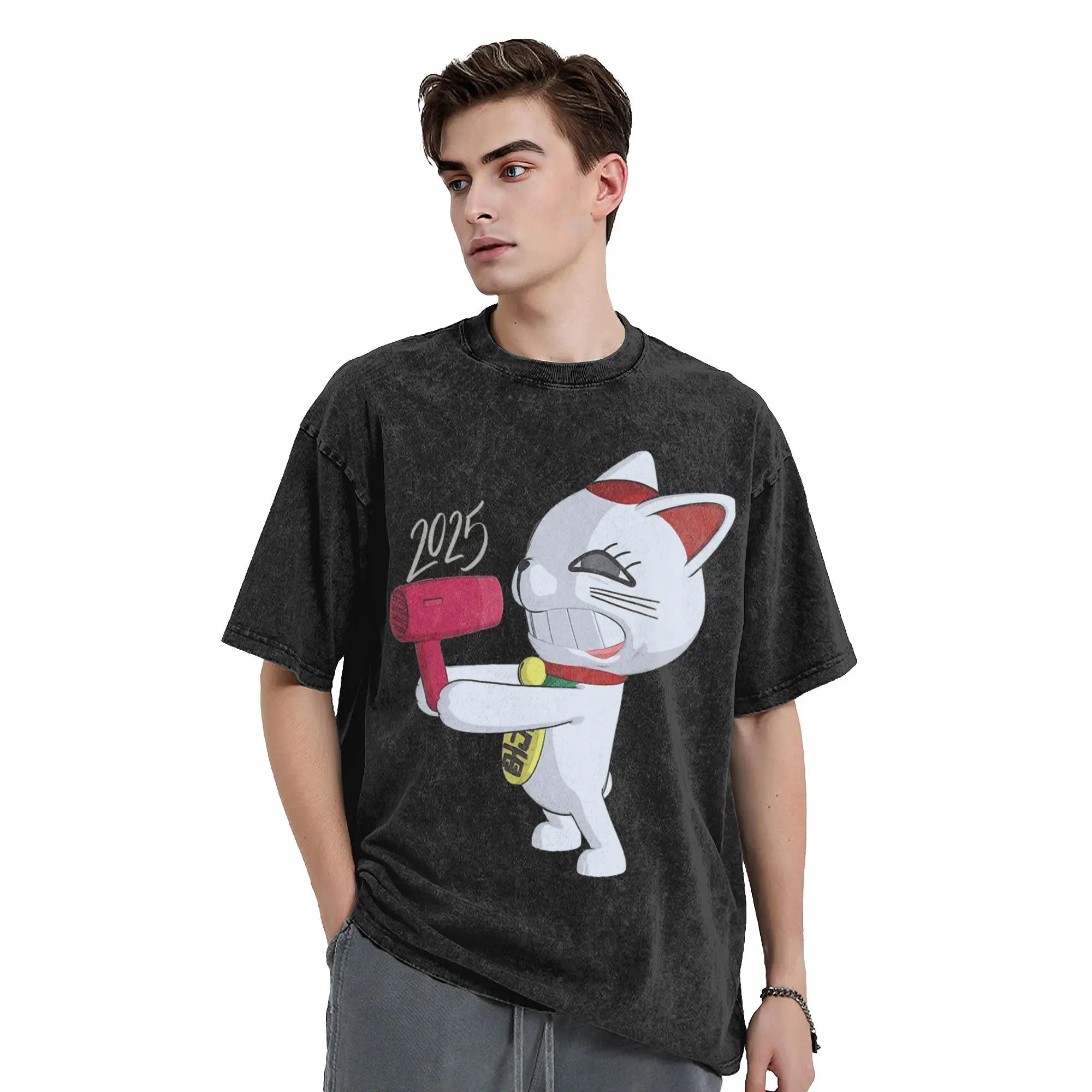 Dandadan Anime Turbo Granny Maneki-Neko 2025 Washed T Shirt Streetwear T-Shirt  Tee Shirt for Men Women Cotton Oversize Printed