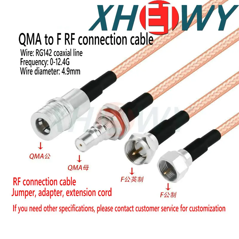 QMA to F RG142 Silver Plated Double Shielded RF Connection Cable QMA to F Male Female Conversion Extension Cable Metric Imperial