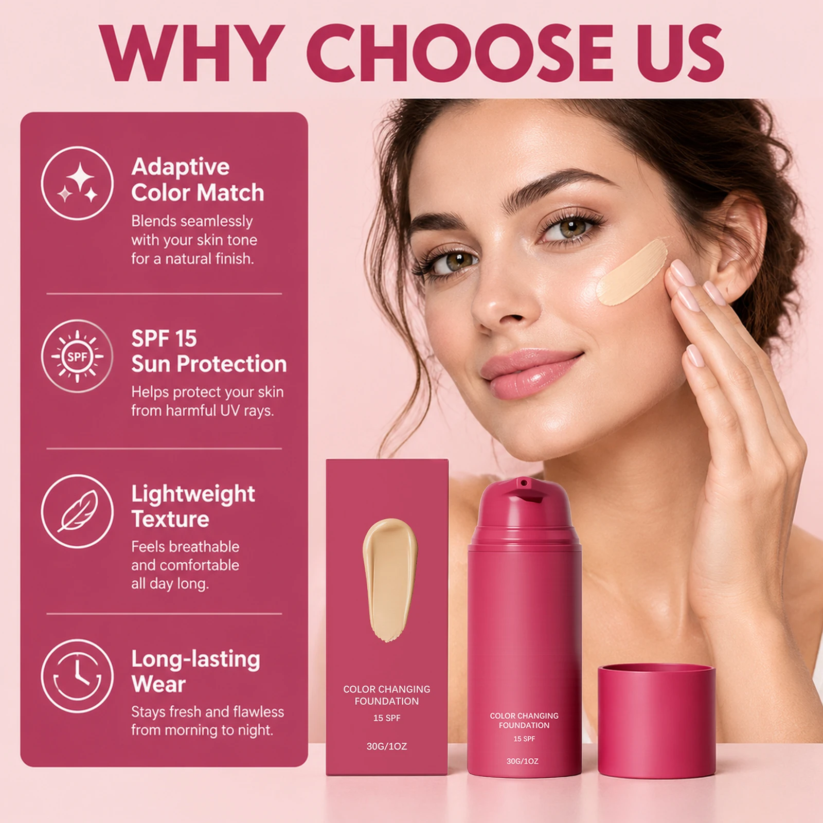 Color Changing Liquid Foundation Evens Skin Tone Non-Greasy Natural Color Oil Control Soft Finish Enhance Smoothness Face Makeup