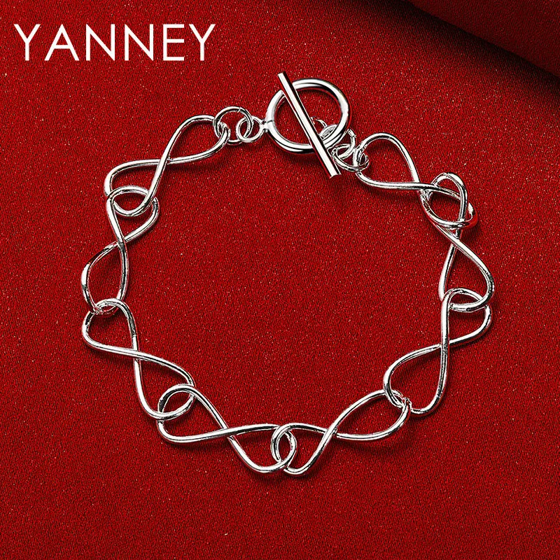 

New 925 Sterling Silver 8 Inches Simple Classic Bracelet For Women Men Charm Fashion Wedding Party Gift Jewelry