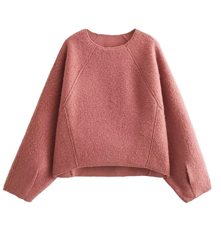 Autumn New Loose Versatile Women's round Ne Sweater Pearl Woolen Fabric Commute Sle ort Length Long Sve 5070450 626