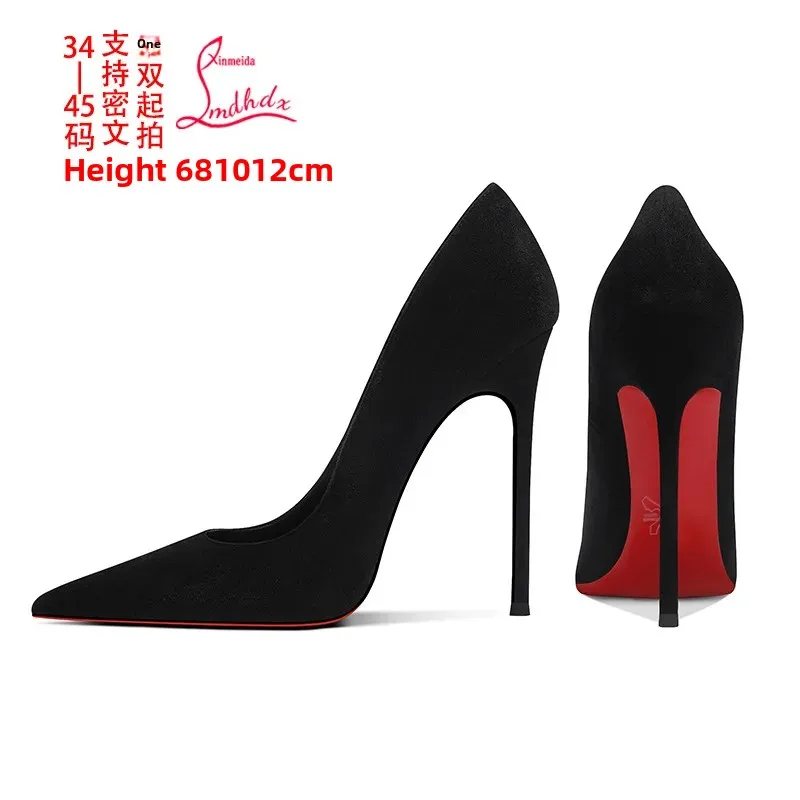 أسود عالية الكعب رقيقة جدا خنجر مضخات الأحمر وحيد المرحلة استضافة الصيف عرض الأزياء الأحذية أشار تو المخملية سيدات الأعمال