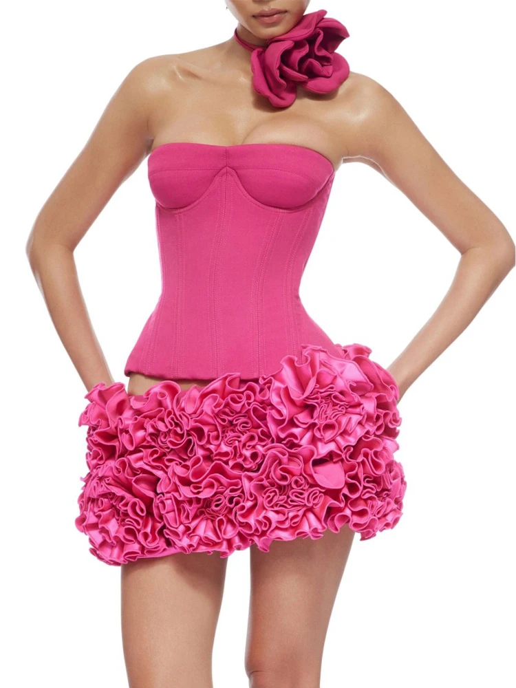 

Brithday Skirts Set Christmas Sets for Women Suit2 Pieces Red Flower Wedding Guest Woman Gowns Prom Dresses Luxury Women's Suits