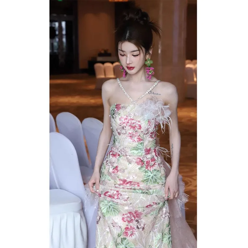 

Elegant Wedding Dress Robe for Brides Spring New Arrival Luxury Sensation Evening Gown Slim Fit mid Waist Polyester Fiber