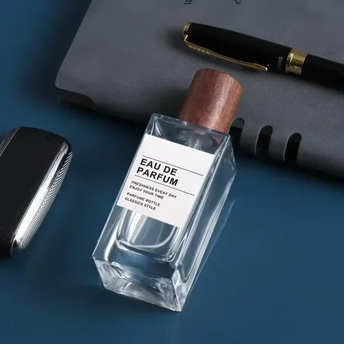 Imagen 2 del producto Contenedor de cosméticos recargable de 30ml y 50ml, botella de spray cuadrada plana de viaje portátil de vidrio vacío para Perfume, tapa de madera de repuesto