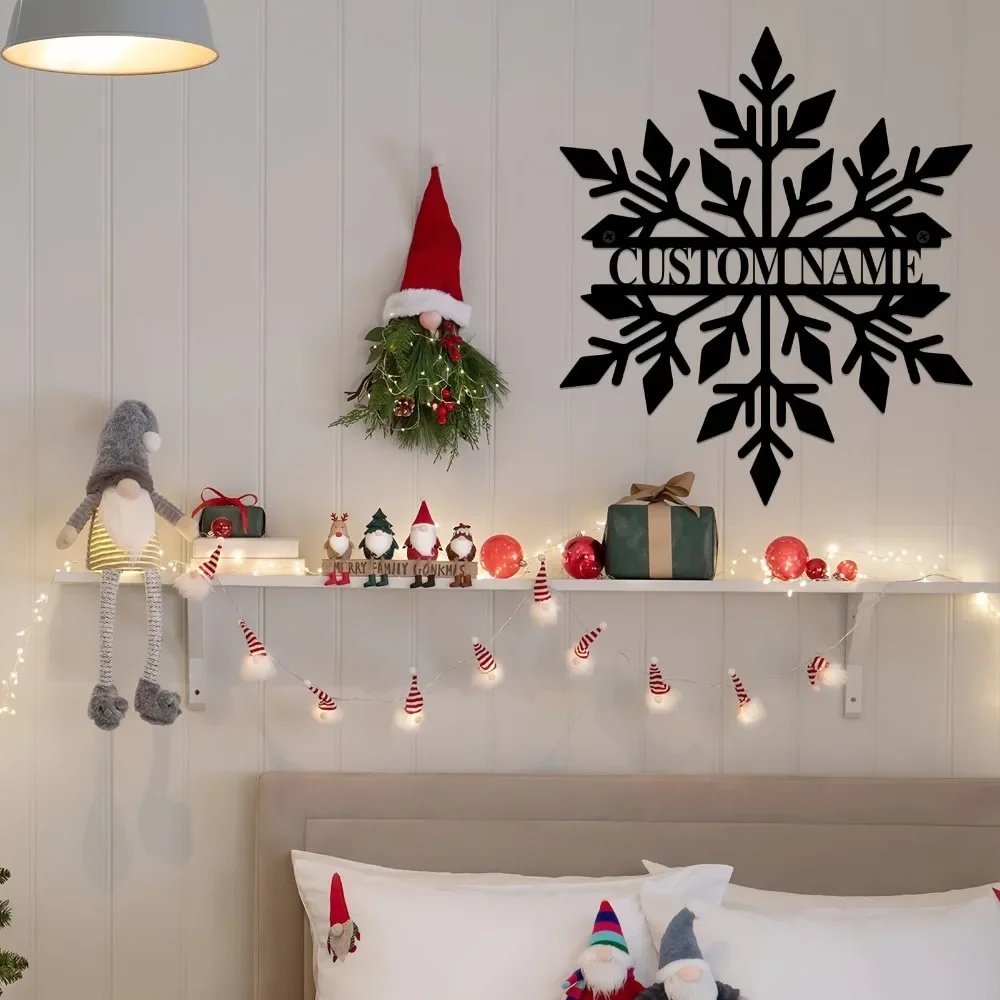 ندفة الثلج المخصصة غير المنفقة - لوحة معدنية منقوشة. حديد أسود، نص شخصي. ديكور حائط داخلي/خارجي. #6