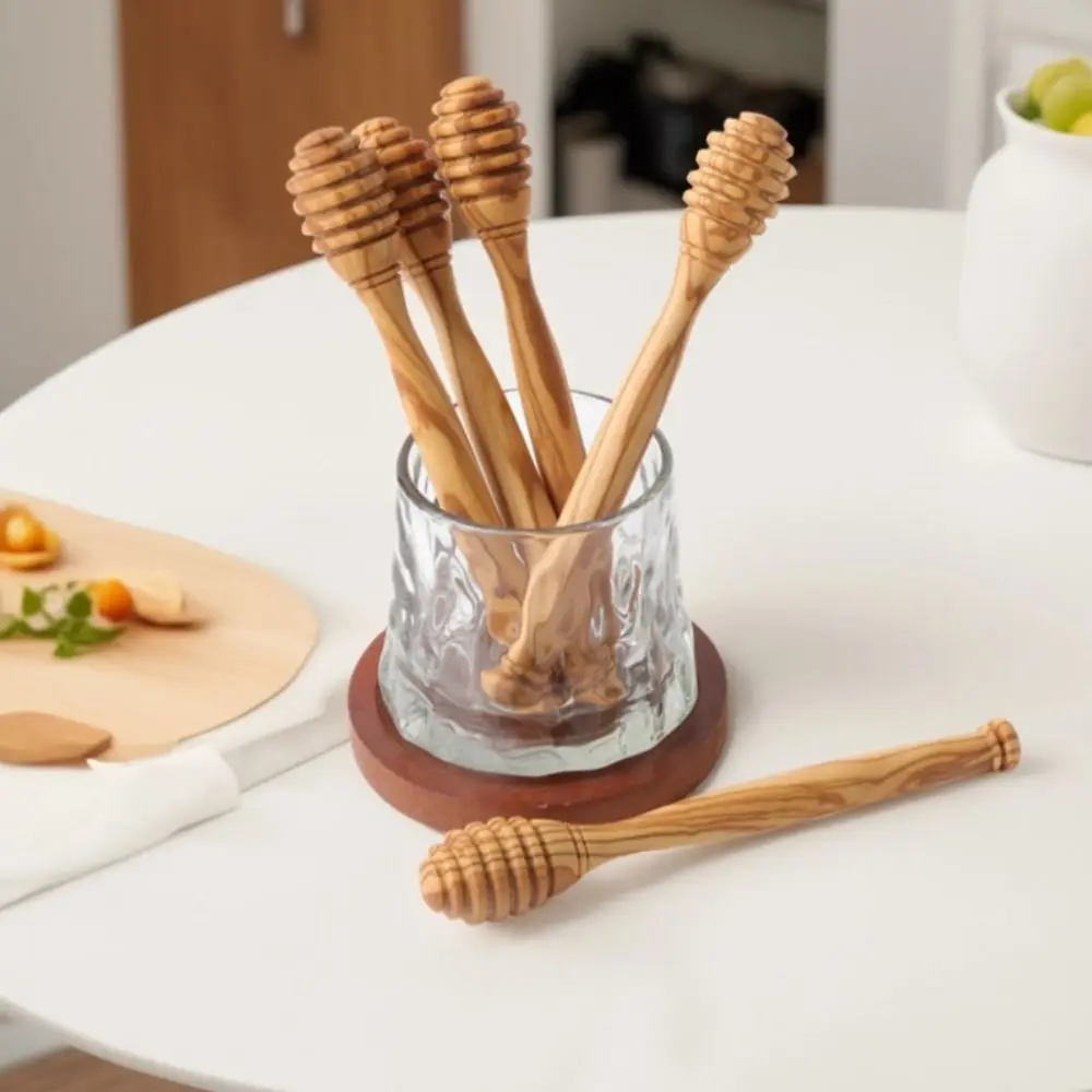 Handmade Wooden Honey Dipper Natural Wood Smooth Polished Surface Honey Dipper Stick 10/15/16cm Deep Grooves