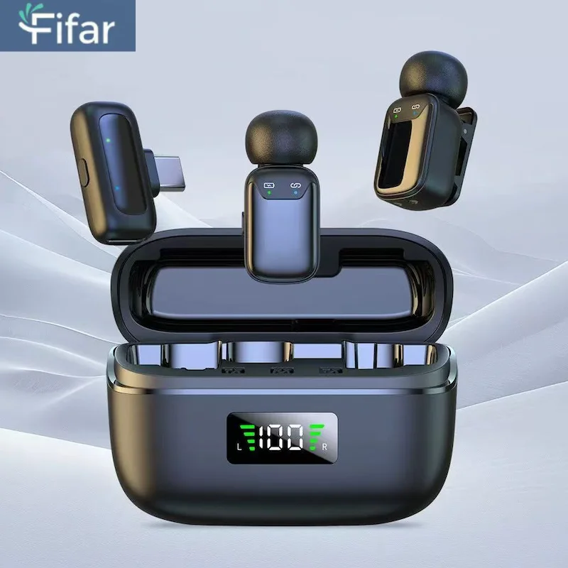 

FIFAR T1 Mini Wireless Lavalier Lapel Microphone Noise Reduction Audio Recording For iPhone Android PC With Charging Box