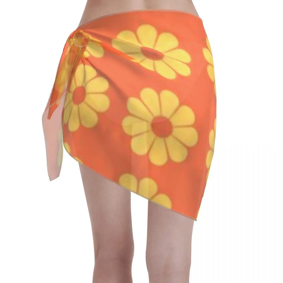 Promotion Orange Pop Daisy Bold 70s Seamless Floral Pattern Women's Beach Wrap SkirtIndoor Relaxing Beach Skirt