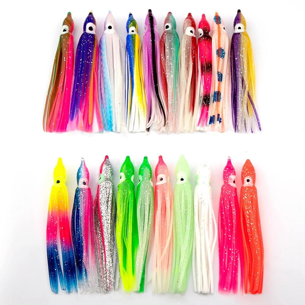 60-120mm Soft Octopus Lure Hoochies Squid Skirt Trolling Lure PVC Luminous Soft Fishing Lure