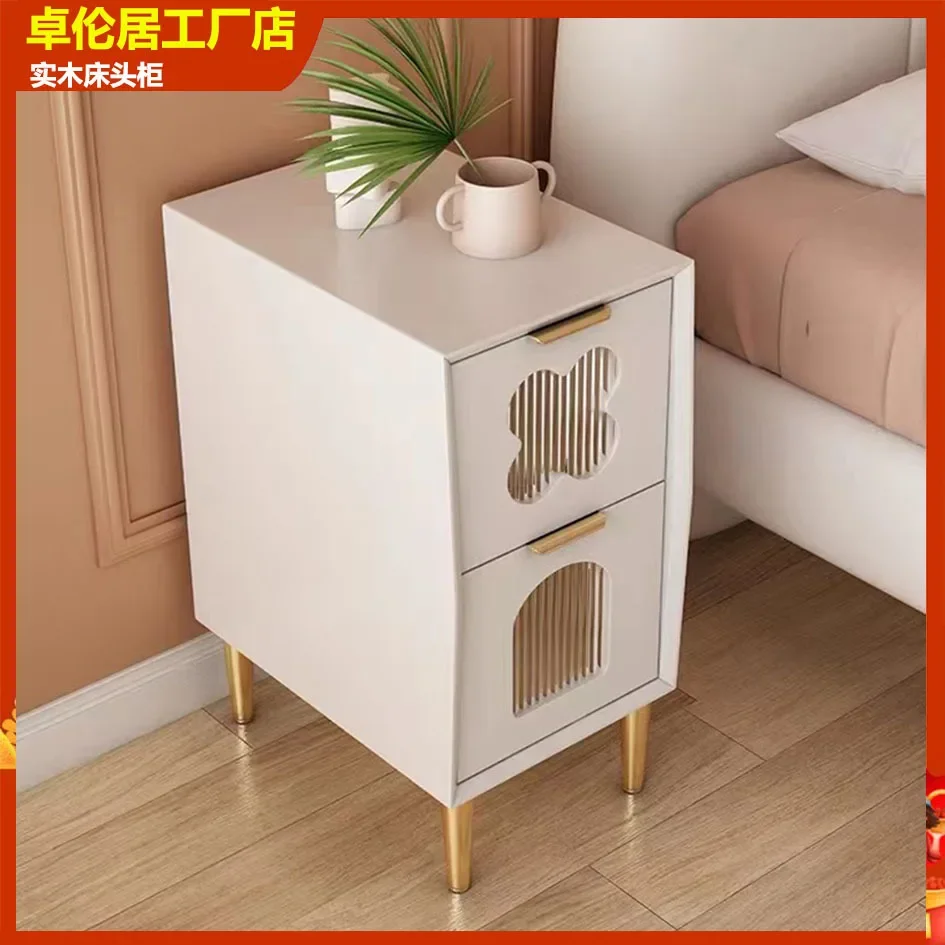 Mini bedroom solid wood bedside table ultra-narrow ins wind small apartment bedside table high-end light luxury creative storage