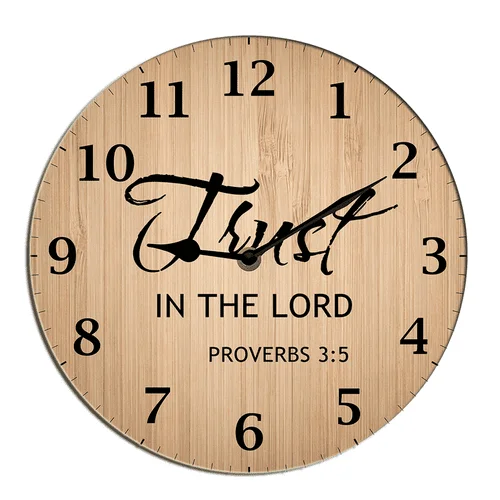 Christian Wall Clock Trust In The Lord Bible Verse Jesus Religious Inspirational Quote God Scripture Non Ticking Silent Kitchen