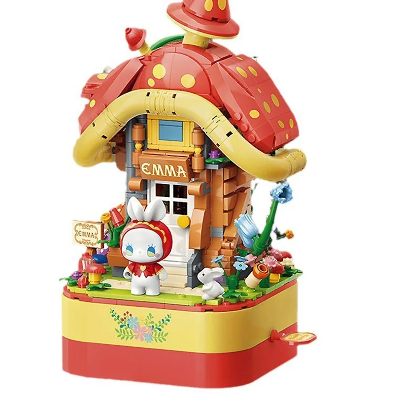 

JAKI Mushroom House Music Box Sakura Tree House Music Box 3D Wedding Print Boys and Girls Building Block Toys