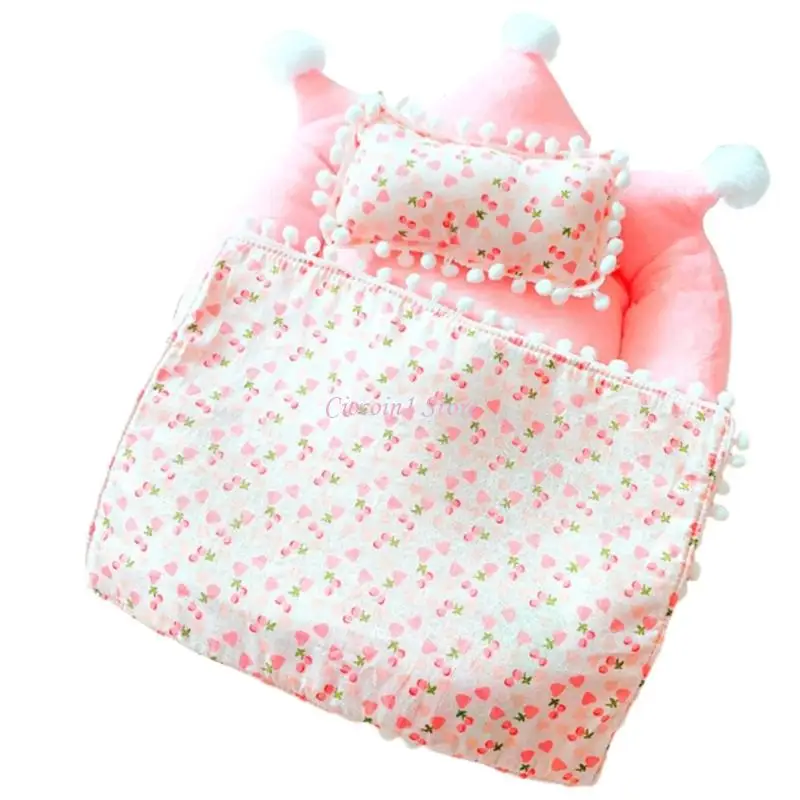 Y1UB 20cm Cotton Doll Bed Set Includes Plush Mattress Pillow Realistic Miniature Bedding For Display Or Play