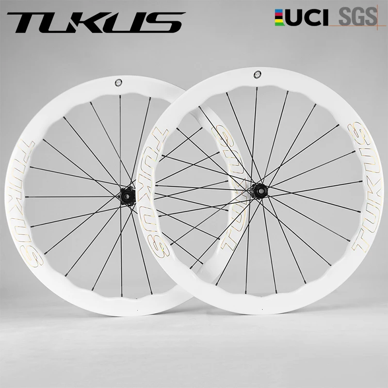 

Tukus Carbon White Paint Wheels Racing Wheelset Bicycle Wheelset Road Bike Disc Wheels UCI Approved High-Performance Wheelsets