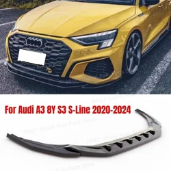 3pcs MAXTON Style For Audi A3 8Y S3 S-Line 2020-2024 Front Bumper Lip Chin Spoiler Splitter Body Front Lip Spoiler Guard Cover