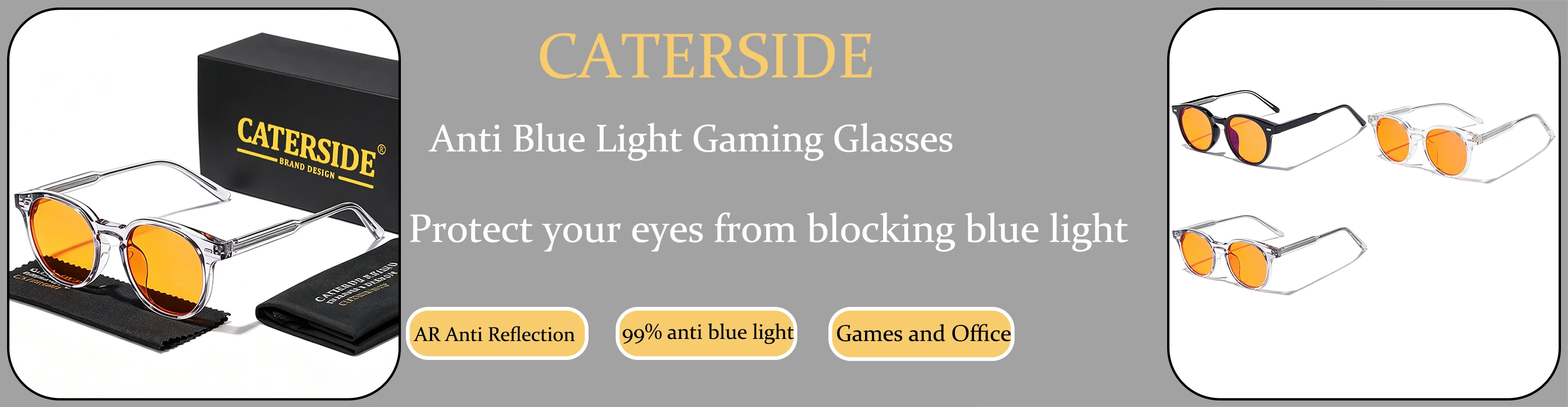 CATERSIDE Modische Herren Anti-Blaulicht-Brille AR Antireflexbeschichtete Gläser TR-90 Eckiger Rahmen 99% Schutz Gaming-Brille – Detail 1