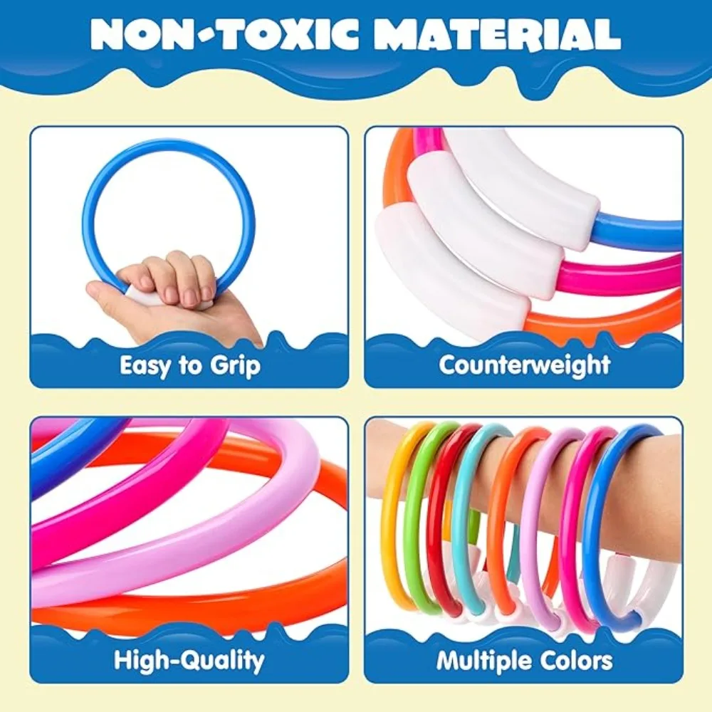 4 Colorful Diving Rings, For Pool Games - Easily Recognizable Water Toys For Swimming, Diving, And Underwater Retrieval Training view 6