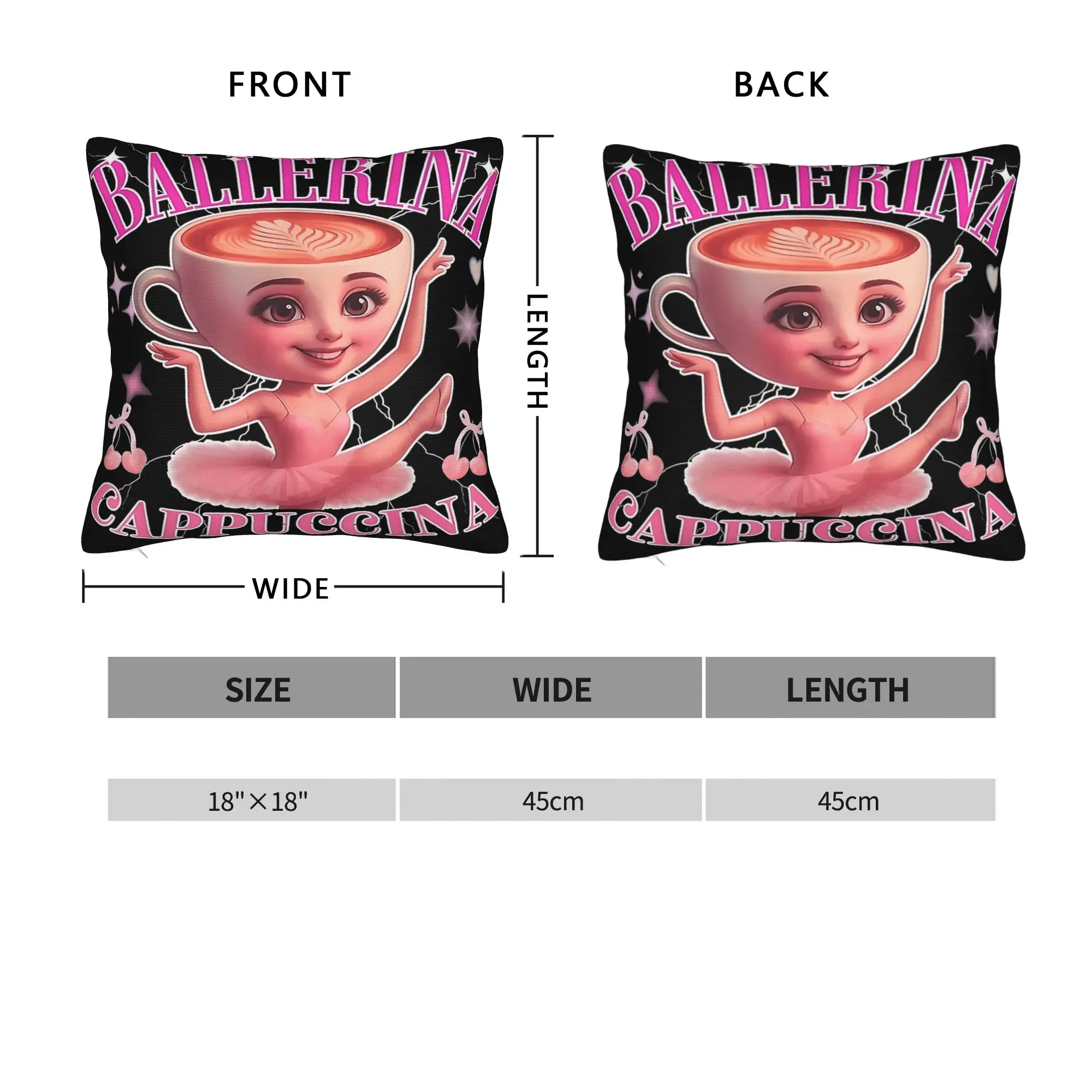 Ballerina Cappuccina Italian Brainrot Pillow Case  Kawaii Pillow Cover Graphic Pillowcases For Living Room Chair