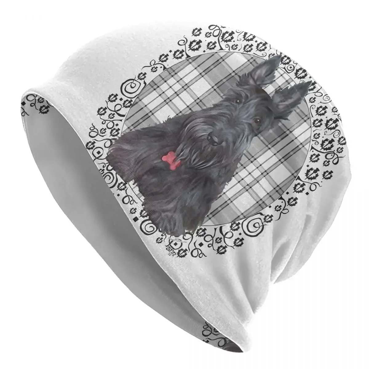 Skullies Beanies Caps Scottish Terrier On Tartan Square Bonnet Hats Men Unisex Ski Cap