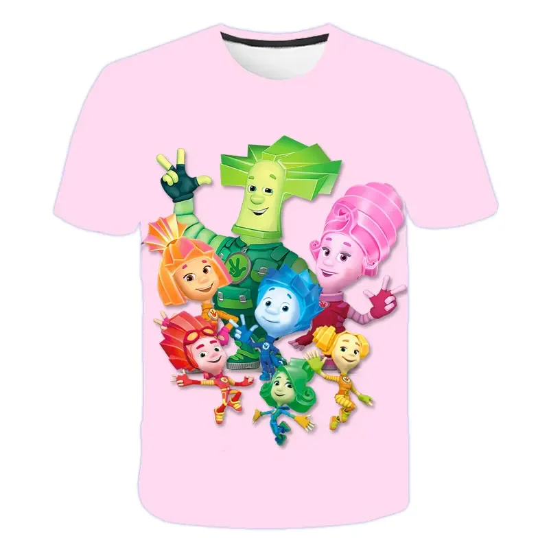 

2023 Summer New Children Clothing Girls Russian Cartoon The Fixies T Shirt Funny Baby Boys Summer Tops Short Sleeve Kids T-shirt