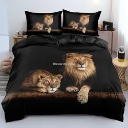 Juegos de fundas de edredón de León 3D, ropa de cama negra, almohada, Shams King, Queen, Super King, Twin, tamaño completo, 180x200cm, textiles para el hogar Animal